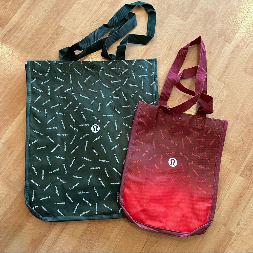 Bundle 2 Lululemon Holiday Reusable Shopping Gift Bag Totes - Green Red